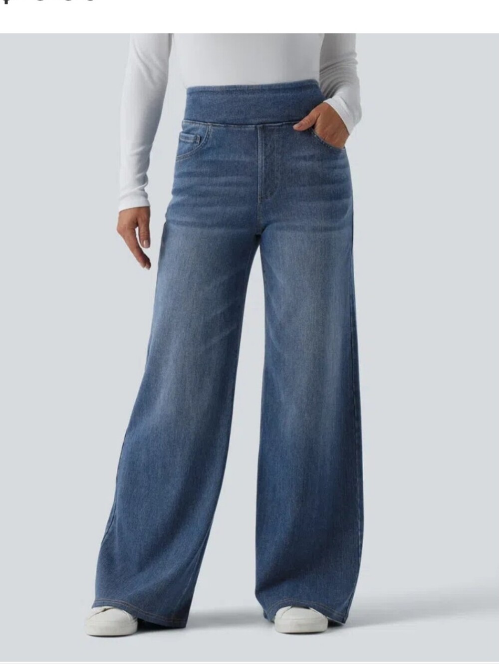 High-Waisted Wide Leg Jeans in Light Denim Blue XL Petite - Picture 1 of 10